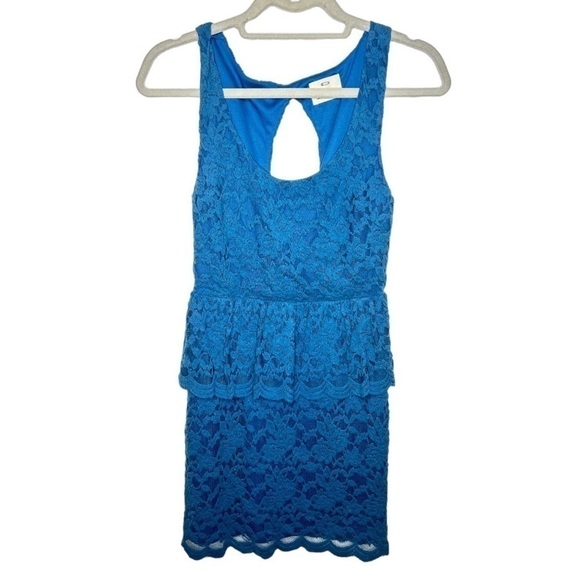 Antropologie Pins and Needles Lace Peplum Dress Blue Size Small - Picture 2 of 7